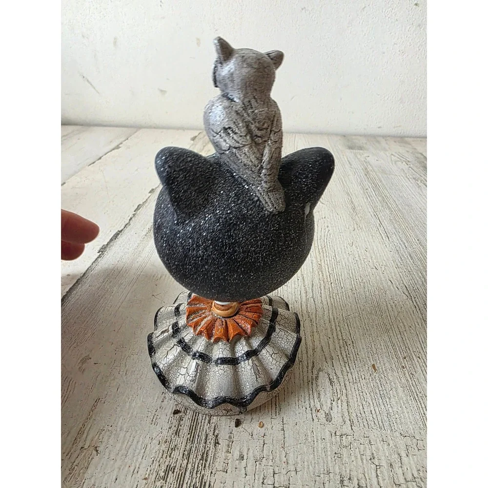 Glitter bobblehead cat owl Halloween crackle statue figurine decor